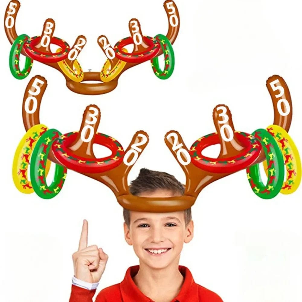 Planet Gates Christmas Game Inflatable Funny Reindeer Antler Hat Ring Toss Toys Christmas New Year Children Gift Inflated Party Games Toys