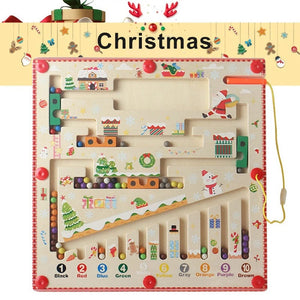 Planet Gates Christmas Magnetic Color and Number Maze Montessori Toys Wooden Puzzle Activity Board Learning Puzzle Counting Matching Toys for Toddlers