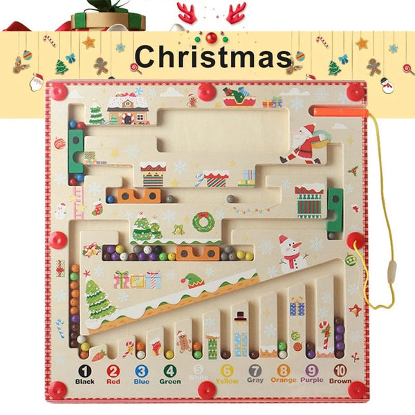 Planet Gates Christmas Magnetic Color and Number Maze Montessori Toys Wooden Puzzle Activity Board Learning Puzzle Counting Matching Toys for Toddlers
