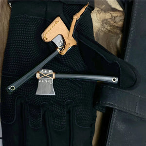 Planet Gates Chromium Vanadium Alloy Steel Mini  Axe Head Keychain Portable Small Fixed Blade Knife Unpacking Express with Cowhide Case