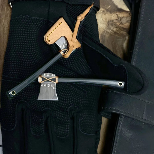 Planet Gates Chromium Vanadium Alloy Steel Mini  Axe Head Keychain Portable Small Fixed Blade Knife Unpacking Express with Cowhide Case