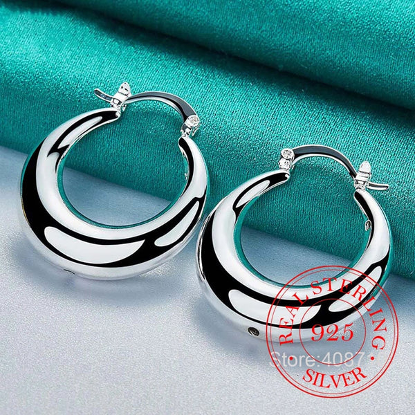 Planet Gates Circle Smooth U Shape Big Hoop Earrings for Women 925 Sterling Silver Hoops Female Jewelry Gift aretes de mujer