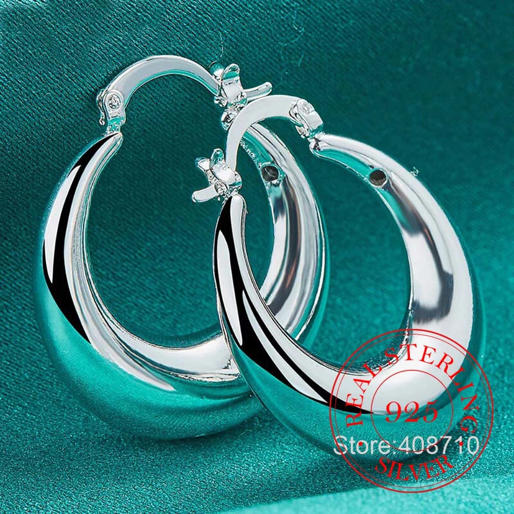 Planet Gates Circle Smooth U Shape Big Hoop Earrings for Women 925 Sterling Silver Hoops Female Jewelry Gift aretes de mujer