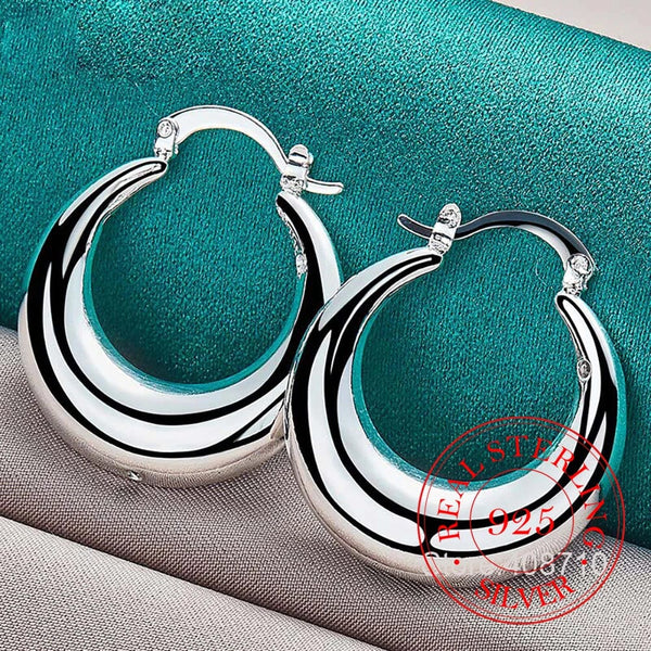 Planet Gates Circle Smooth U Shape Big Hoop Earrings for Women 925 Sterling Silver Hoops Female Jewelry Gift aretes de mujer