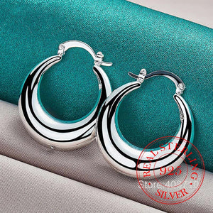 Planet Gates Circle Smooth U Shape Big Hoop Earrings for Women 925 Sterling Silver Hoops Female Jewelry Gift aretes de mujer