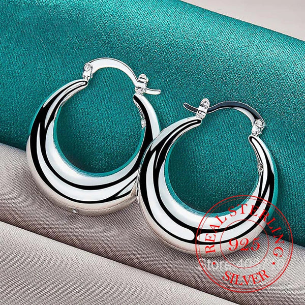 Planet Gates Circle Smooth U Shape Big Hoop Earrings for Women 925 Sterling Silver Hoops Female Jewelry Gift aretes de mujer