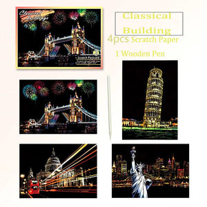 Planet Gates Classic Building 20*14cm Scratch Rainbow Magic Painting Paper Toy World City Attractions Series For Children DIY Drawing Adult Decompression Gift