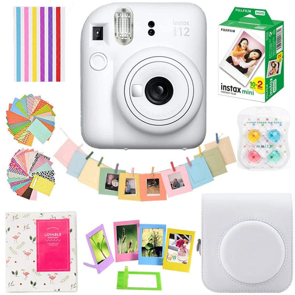 Planet Gates Clay White / CHINA Fujifilm Instax Mini 12 Camera Pink /Blue /Mint /White /Purple Color + 20 Sheets Instax Mini Film+ Album +Case Bag+ 10 in 1 Kits