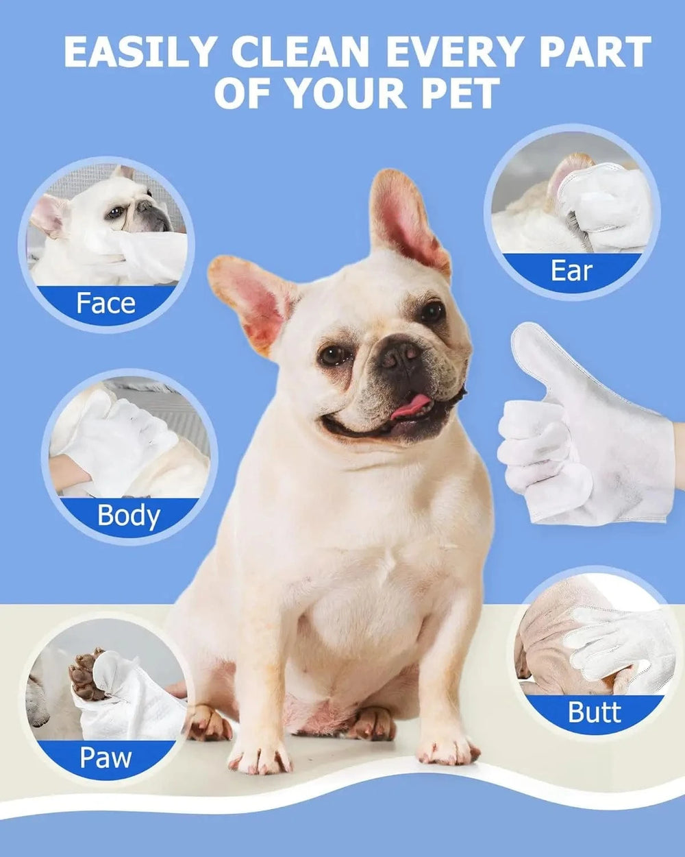 Planet Gates Cleaning Wipes Gloves for Dog and Cat,Pet Bathing Wipes Cleaning & Deodorizing,Dog Wipes for Body Paws Butt Daily Care,Cat Groom