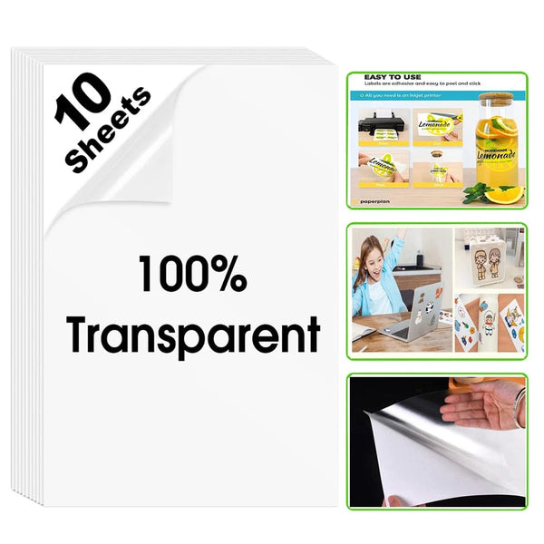 Planet Gates Clear 10sheets 10 Sheets 100% Transparent Vinyl Sticker Paper A4 Label Sticker for Inkjet Printer No Waterproof DIY Clear Glossy Adhesive Paper