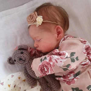 Planet Gates cloth body / 49cm 19inch Lifelike Rosalie with Hand-Rooted Brown Hair Newborn Sleeping Baby Doll Girl Already Painted Veins Muñecas Bebe