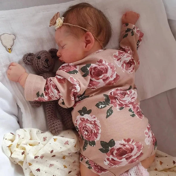 Planet Gates cloth body / 49cm 19inch Lifelike Rosalie with Hand-Rooted Brown Hair Newborn Sleeping Baby Doll Girl Already Painted Veins Muñecas Bebe
