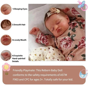 Planet Gates cloth body / 49cm 19inch Reborn Rosalie with Hand-Rooted Brown Hair Newborn Sleeping Baby Doll Girl Already Painted Veins Muñecas Bebe Reborn