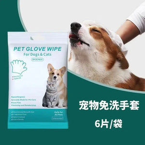 Planet Gates CN 6 PCs napkins disposable gloves wash for animals (cats and dogs) gloves without rinsing washing gloves napkins deodorizing dry napkins wet cleaning