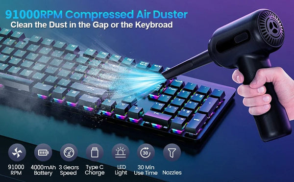 Planet Gates CN01 2 In 1 Compressed Air Duster Cordless Dust Blower Rechargeable Blow and Suck Vacuum Cleaner Electric For Computer Keyboard Sofa