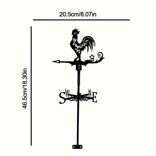 Planet Gates Cock 1pc Iron Garden Art Silhouette Rooster Wind Vane With Spike, Weathervane Metal Wind Vane For Yards, Lawn, Garden