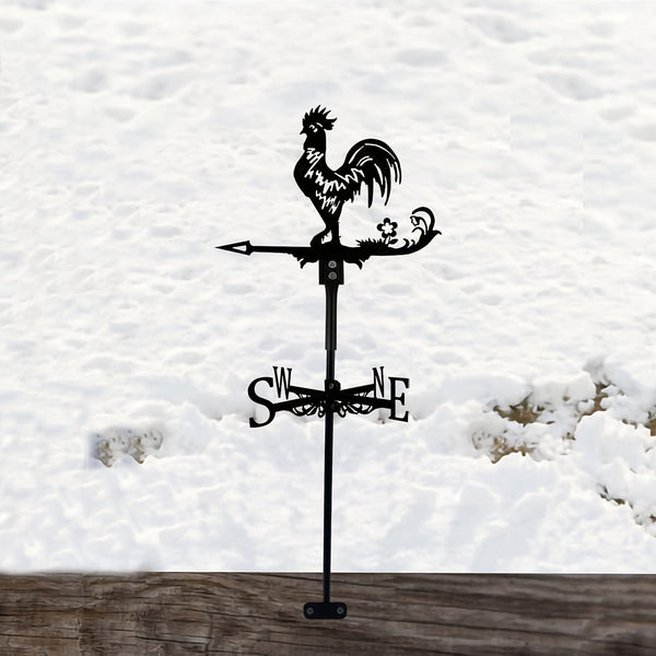 Planet Gates Cock 1pc Iron Garden Art Silhouette Rooster Wind Vane With Spike, Weathervane Metal Wind Vane For Yards, Lawn, Garden