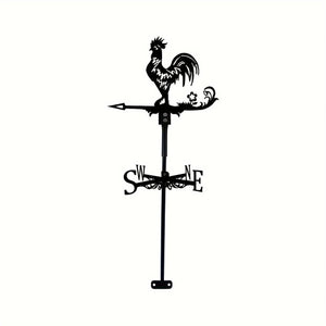 Planet Gates Cock 1pc Iron Garden Art Silhouette Rooster Wind Vane With Spike, Weathervane Metal Wind Vane For Yards, Lawn, Garden