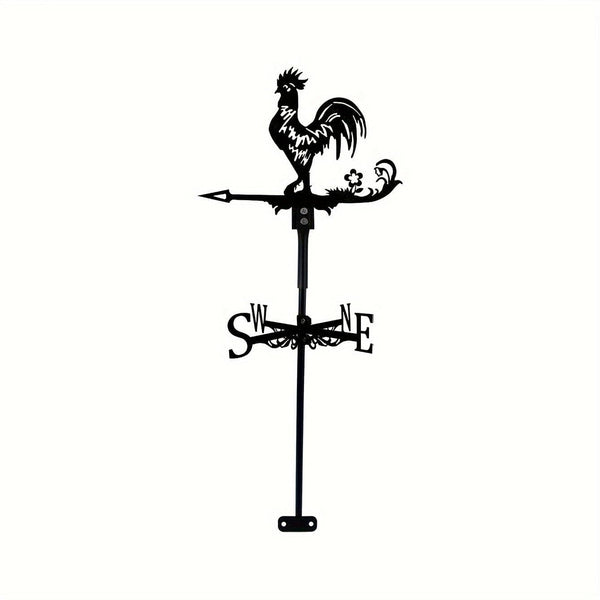 Planet Gates Cock 1pc Iron Garden Art Silhouette Rooster Wind Vane With Spike, Weathervane Metal Wind Vane For Yards, Lawn, Garden
