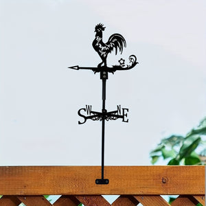 Planet Gates Cock 1pc Iron Garden Art Silhouette Rooster Wind Vane With Spike, Weathervane Metal Wind Vane For Yards, Lawn, Garden