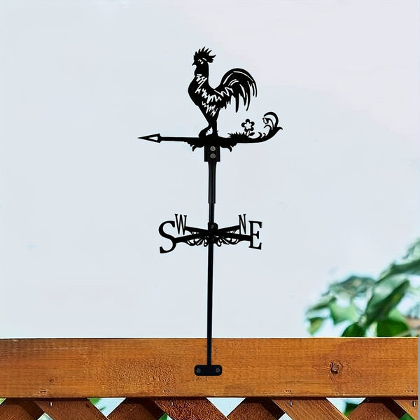 Planet Gates Cock 1pc Iron Garden Art Silhouette Rooster Wind Vane With Spike, Weathervane Metal Wind Vane For Yards, Lawn, Garden