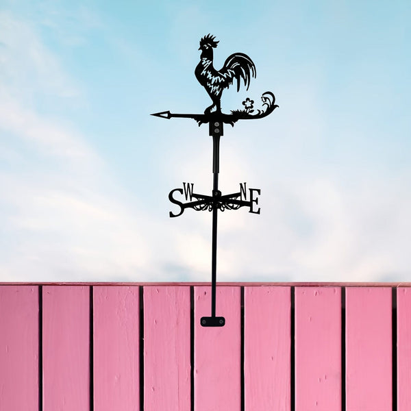 Planet Gates Cock 1pc Iron Garden Art Silhouette Rooster Wind Vane With Spike, Weathervane Metal Wind Vane For Yards, Lawn, Garden