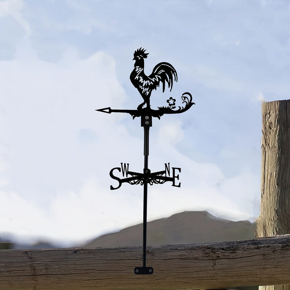 Planet Gates Cock 1pc Iron Garden Art Silhouette Rooster Wind Vane With Spike, Weathervane Metal Wind Vane For Yards, Lawn, Garden