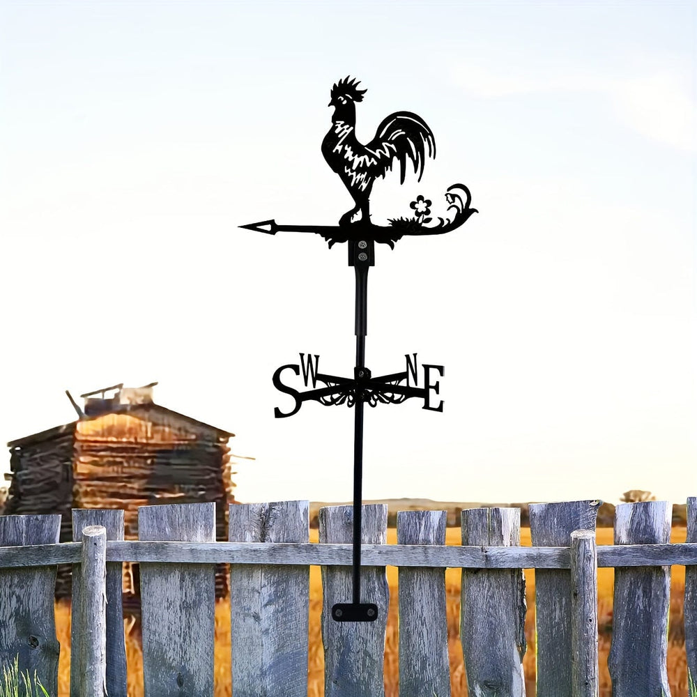 Planet Gates Cock 1pc Iron Garden Art Silhouette Rooster Wind Vane With Spike, Weathervane Metal Wind Vane For Yards, Lawn, Garden