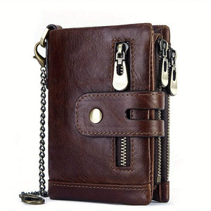 Planet Gates Coffee 100% Genuine Leather RFID Men Cowhide Wallets Coin Purse Small Mini Card Holder Chain PORTFOLIO Portomonee Male Wallet Pocket