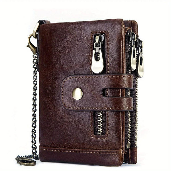 Planet Gates Coffee 100% Genuine Leather RFID Men Cowhide Wallets Coin Purse Small Mini Card Holder Chain PORTFOLIO Portomonee Male Wallet Pocket
