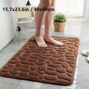 Planet Gates Coffee / 15.7x23.6in / 40x60cm 1pc Cobblestone Embossed Bathroom Bath Mat, Machine Washable Bath Rug, Rapid Water Absorbent, Non-Slip, Washable, Thick, Soft And Comfortable Carpet For Shower Room, Bathroom Accessories