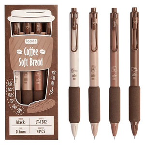 Planet Gates Coffee-4pcs 4pcs Cute Kawaii Coffee Soft Bread Gel Pen Set 0.5mm Black Color Ink For Writing Office School Stationery Supplies