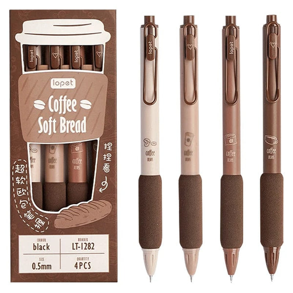 Planet Gates Coffee-4pcs 4pcs Cute Kawaii Coffee Soft Bread Gel Pen Set 0.5mm Black Color Ink For Writing Office School Stationery Supplies