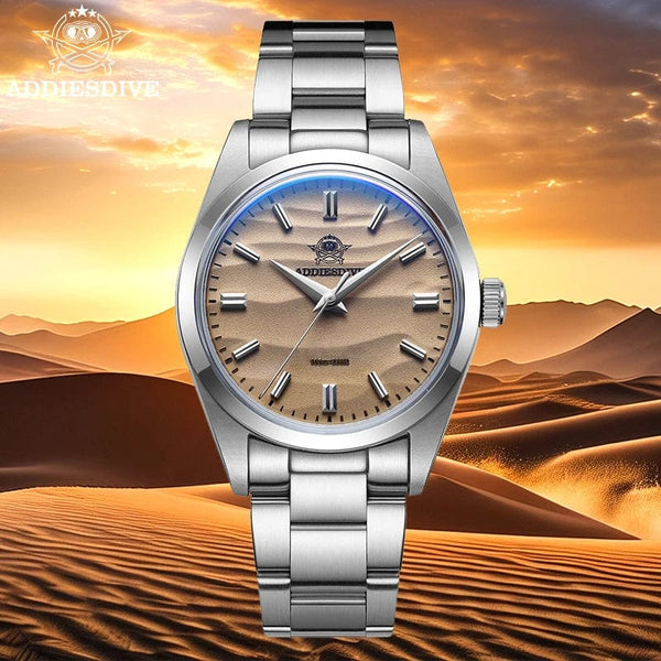 Planet Gates Coffee / CHINA ADDIESDIVE Men's Watch Sand Dial 36mm Quartz Watch 100m Waterproof 316L Stainless Steel AR Coated Dome Glass WristWatch for Men