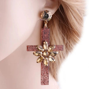 Planet Gates coffee Drop Resin Cross Earrings Brand Crystal Big Earring Large Long Brinco Ear Accessories Oorbellen Christmas Gift jewelr