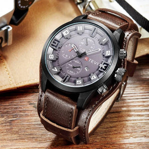 Planet Gates Coffee YIKAZE Retro Men's Watches Classic Luxury Business Quartz Watch Fashion Big Dial Leather Strap Date Military Wristwatch for Men