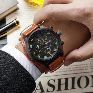 Planet Gates Coffee YIKAZE Retro Men's Watches Classic Luxury Business Quartz Watch Fashion Big Dial Leather Strap Date Military Wristwatch for Men