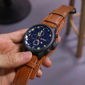Planet Gates Coffee YIKAZE Retro Men's Watches Classic Luxury Business Quartz Watch Fashion Big Dial Leather Strap Date Military Wristwatch for Men