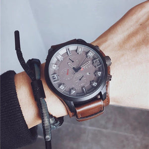 Planet Gates Coffee YIKAZE Retro Men's Watches Classic Luxury Business Quartz Watch Fashion Big Dial Leather Strap Date Military Wristwatch for Men