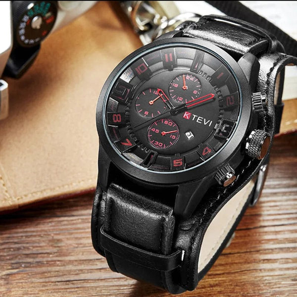 Planet Gates Coffee YIKAZE Retro Men's Watches Classic Luxury Business Quartz Watch Fashion Big Dial Leather Strap Date Military Wristwatch for Men