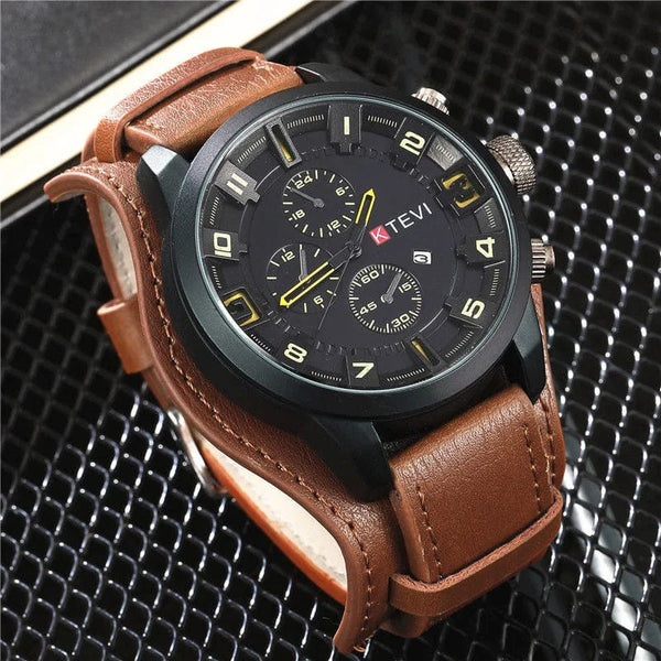 Planet Gates Coffee YIKAZE Retro Men's Watches Classic Luxury Business Quartz Watch Fashion Big Dial Leather Strap Date Military Wristwatch for Men
