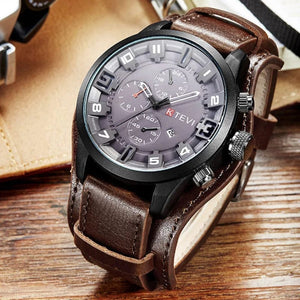 Planet Gates Coffee YIKAZE Retro Men's Watches Classic Luxury Business Quartz Watch Fashion Big Dial Leather Strap Date Military Wristwatch for Men