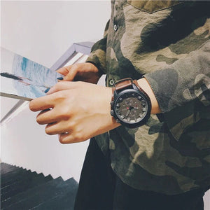 Planet Gates Coffee YIKAZE Retro Men's Watches Classic Luxury Business Quartz Watch Fashion Big Dial Leather Strap Date Military Wristwatch for Men