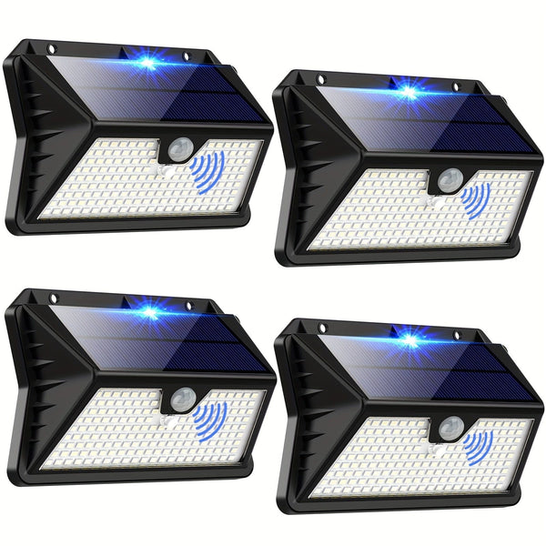 Planet Gates Cold White / 4Pack 2/4Packs Outdoor Solar Light With Motion Sensor, 185 LED 3 Modes Outdoor Solar Light 1800mAh Waterproof LED Outdoor Wall Light For, Garden, Patio, Garage, Front Door, Pool, Steps, Fence