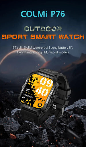 Planet Gates COLMI P76 1.96" Outdoor Military Smartwatch Men Bluetooth Call Smart Watch 3ATM IP68 Waterproof Rating Sports Fitness Watches