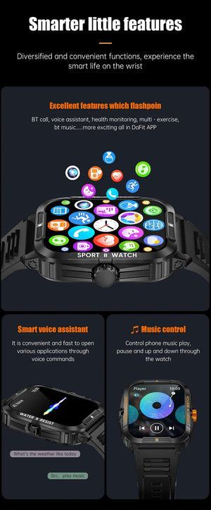 Planet Gates COLMI P76 1.96" Outdoor Military Smartwatch Men Bluetooth Call Smart Watch 3ATM IP68 Waterproof Rating Sports Fitness Watches