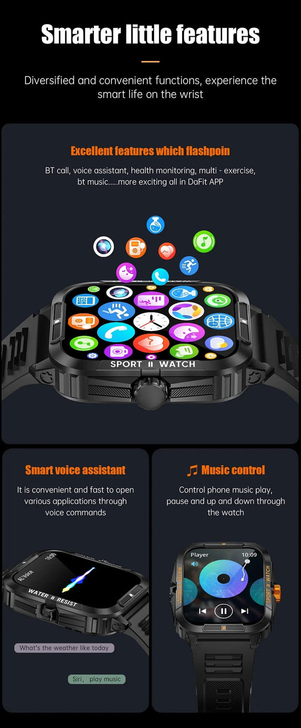 Planet Gates COLMI P76 1.96" Outdoor Military Smartwatch Men Bluetooth Call Smart Watch 3ATM IP68 Waterproof Rating Sports Fitness Watches