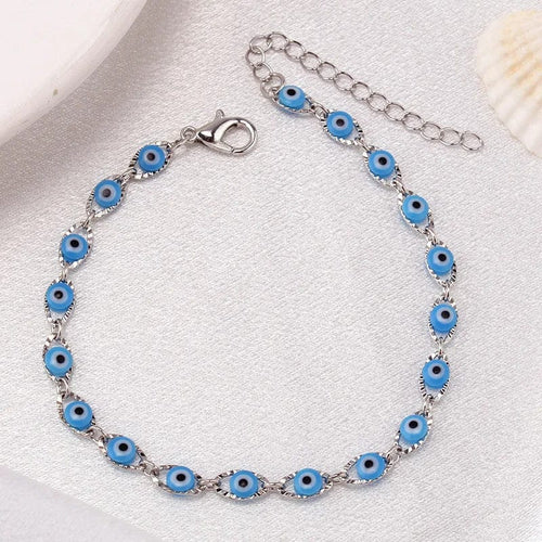 Planet Gates Color 11 / CHINA Bohemian Oval Evil Blue Eye Charm Bracelet Gold Silver Color Brass Chain Bracelets for Women Men Prayer Jewelry