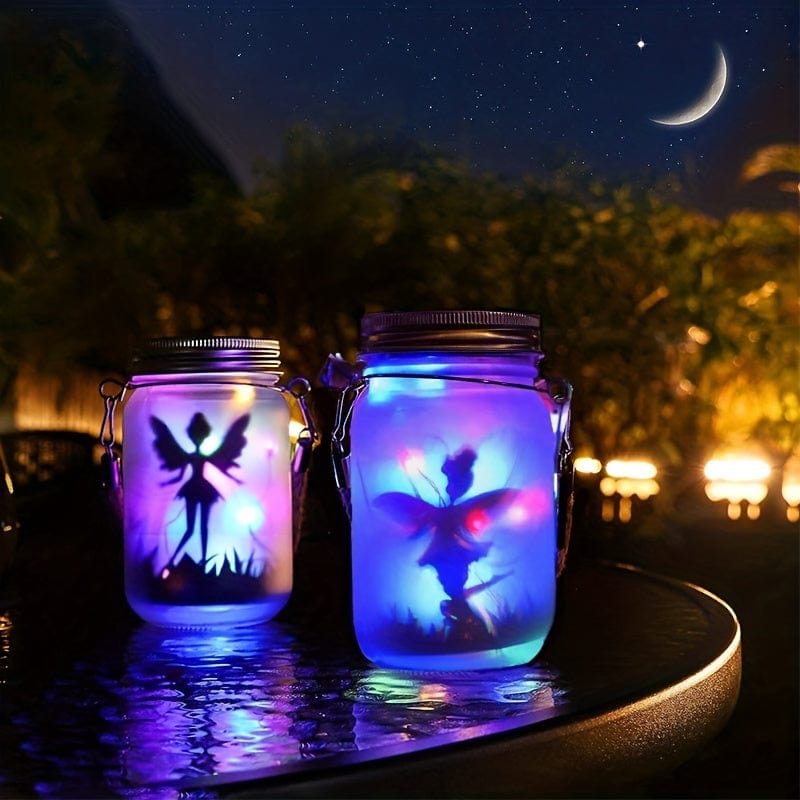 Planet Gates Color 1pc, Solar Lantern Fairy Lights, Garden Ornament Lights - Outdoor Hanging Frosted Glass Mason Jar Lights For Tree, Table, Yard, Garden, Patio, Lawn Decor