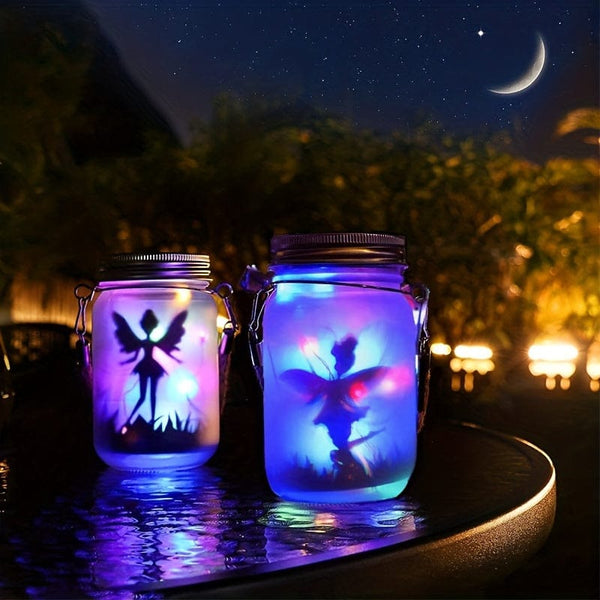 Planet Gates Color 1pc, Solar Lantern Fairy Lights, Garden Ornament Lights - Outdoor Hanging Frosted Glass Mason Jar Lights For Tree, Table, Yard, Garden, Patio, Lawn Decor